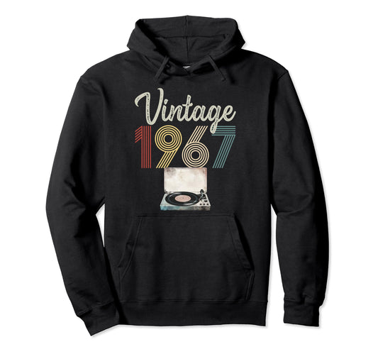 1967 Born 1967 Vinyl Record Player Hoodie - Fun Novelty Design for Adults - T-Shirt, Sweatshirt, Hoodie