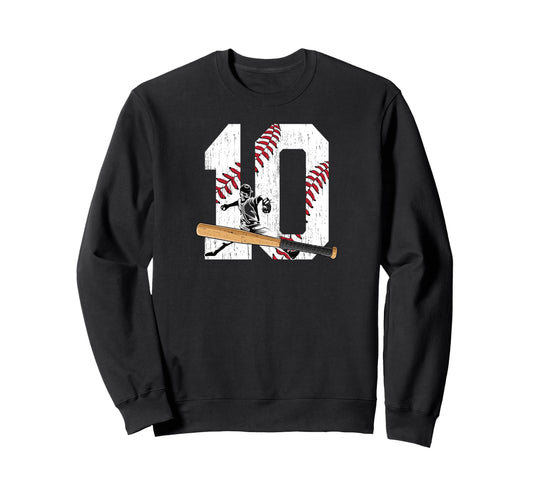 10Th Birthday Party Baseball Ten Sweatshirt - Minimalist Print for Adults - T-Shirt, Sweatshirt, Hoodie