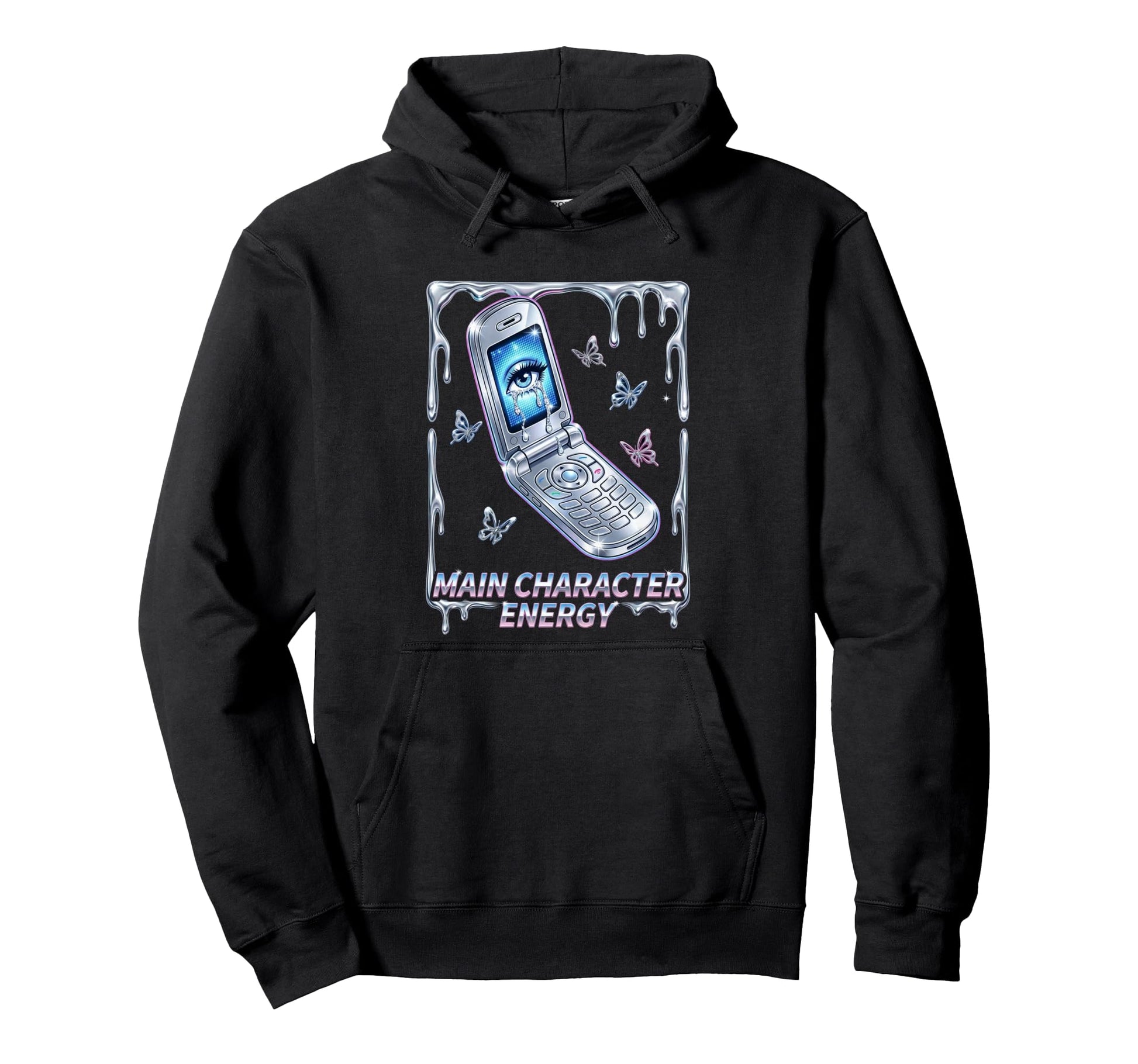 Main Character Energy Y2K Flip Phone Hoodie - Custom Art Print Men Women - T-Shirt, Sweatshirt, Hoodie