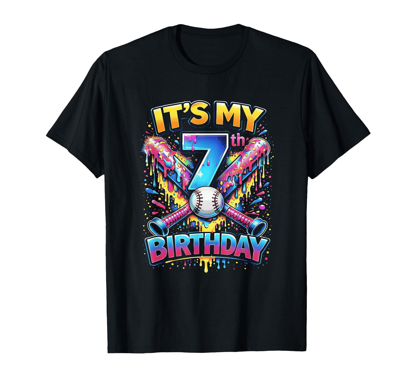 Baseball 7Th Birthday Drip Ice Cream T-Shirt - Streetwear Style for Adults - T-Shirt, Sweatshirt, Hoodie