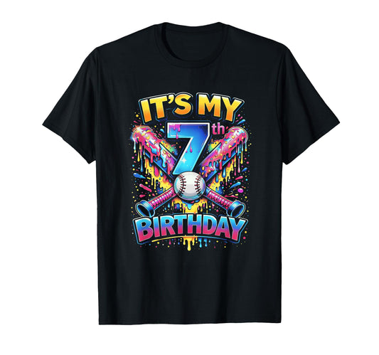 Baseball 7Th Birthday Drip Ice Cream T-Shirt - Streetwear Style for Adults - T-Shirt, Sweatshirt, Hoodie