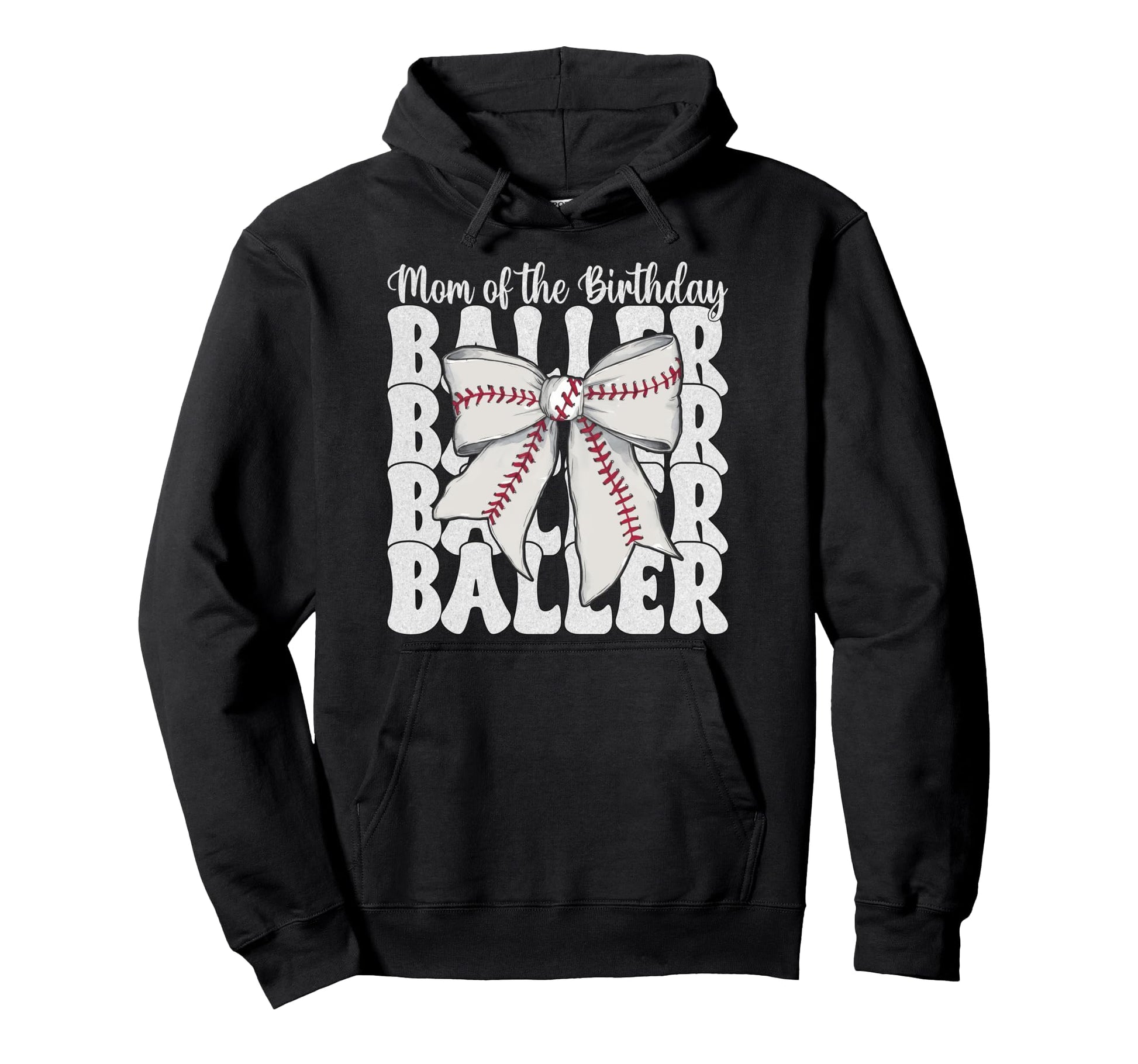 Baseball Mom Coquette Bow Mom Hoodie - Minimalist Print for Adults - T-Shirt, Sweatshirt, Hoodie