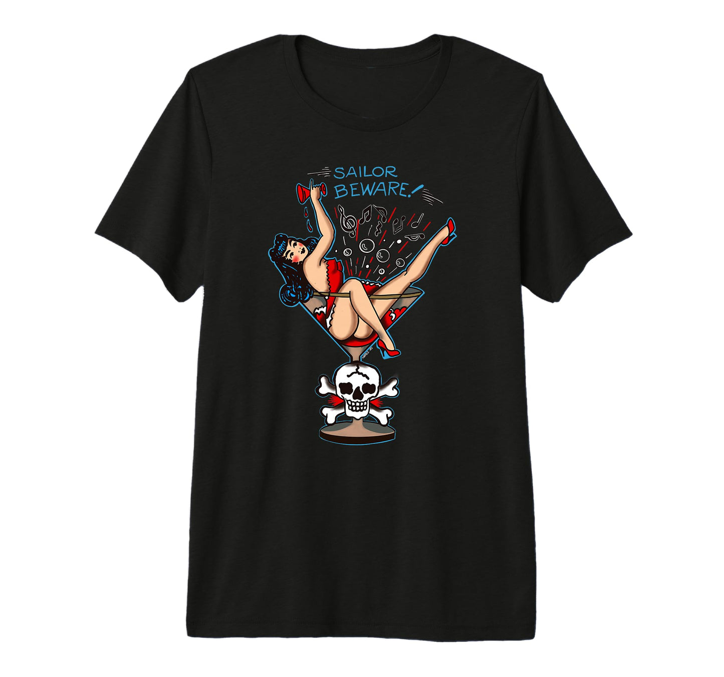 Sailor Beware Pin Up Martini Glass T-Shirt - Novelty Apparel for Adults - T-Shirt, Sweatshirt, Hoodie