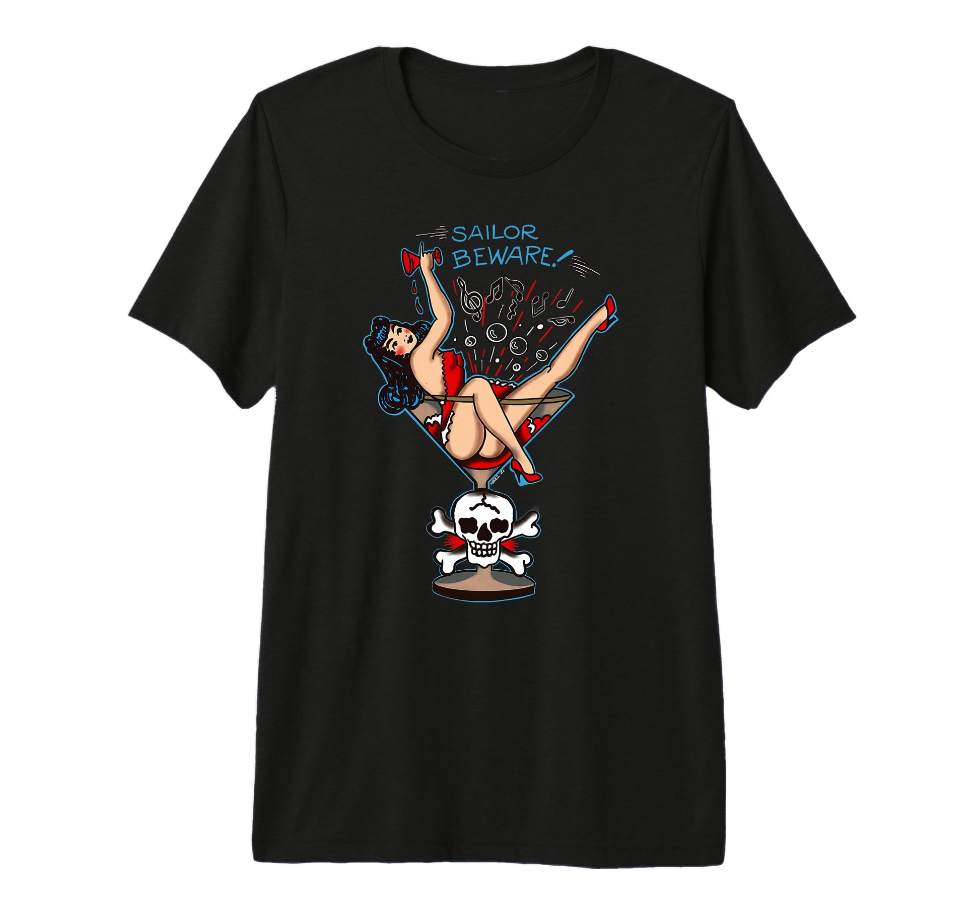 Sailor Beware Pin Up Martini Glass T-Shirt - Novelty Apparel for Adults - T-Shirt, Sweatshirt, Hoodie