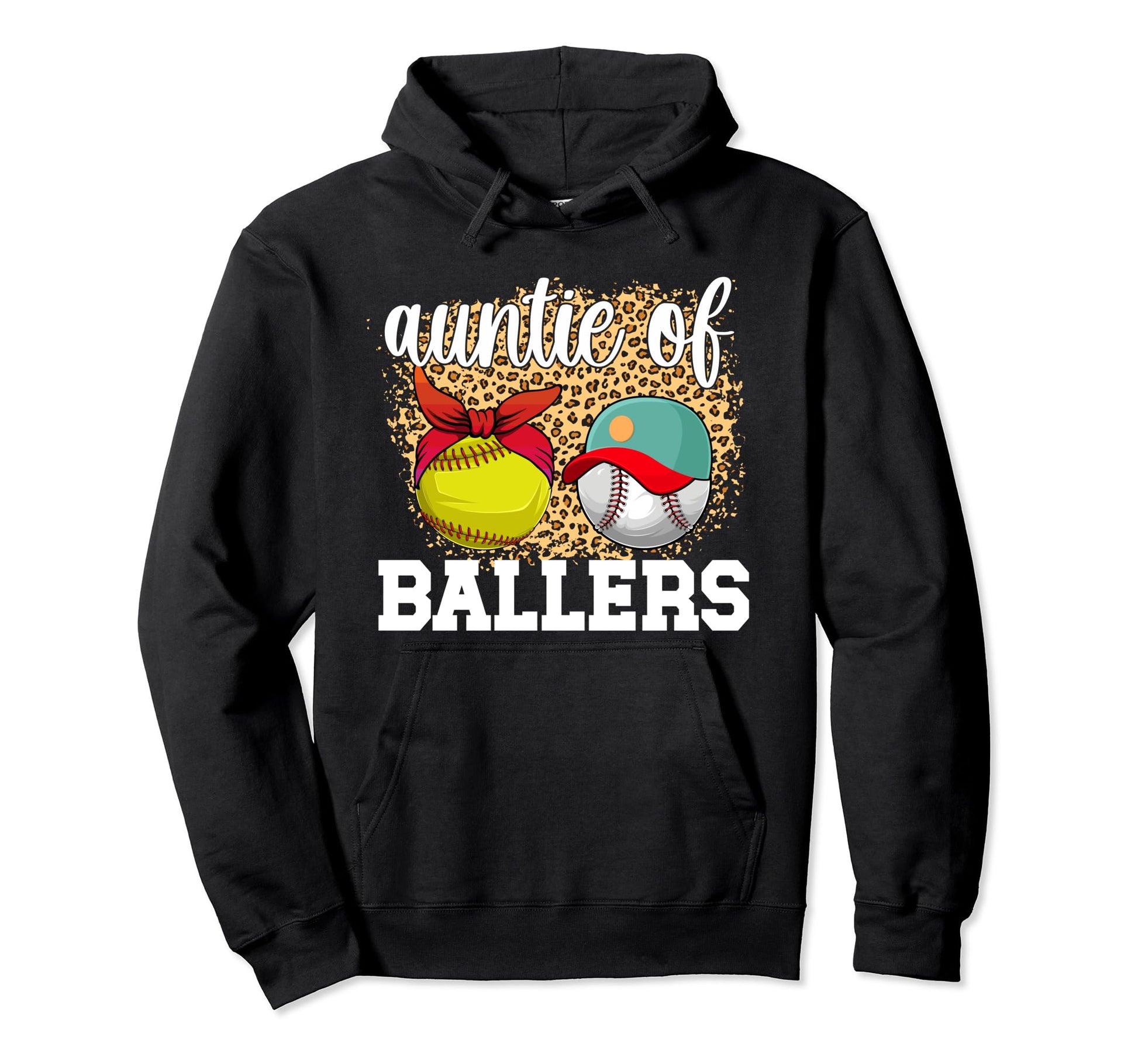 Auntie Ballers Leopard Softball Baseball Hoodie - Aesthetic Graphic Unisex - T-Shirt, Sweatshirt, Hoodie
