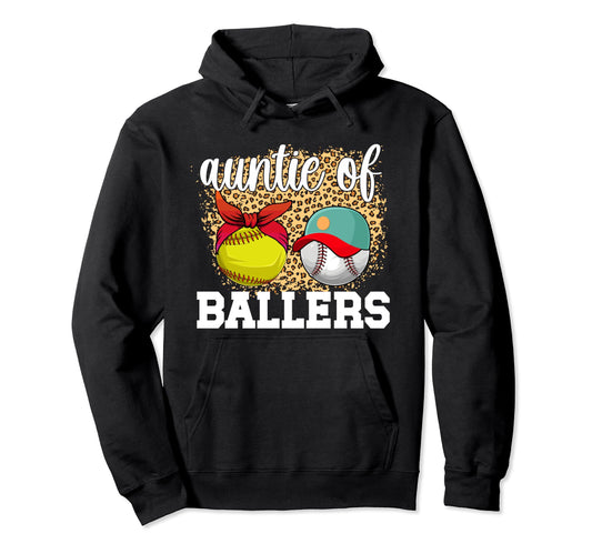 Auntie Ballers Leopard Softball Baseball Hoodie - Aesthetic Graphic Unisex - T-Shirt, Sweatshirt, Hoodie