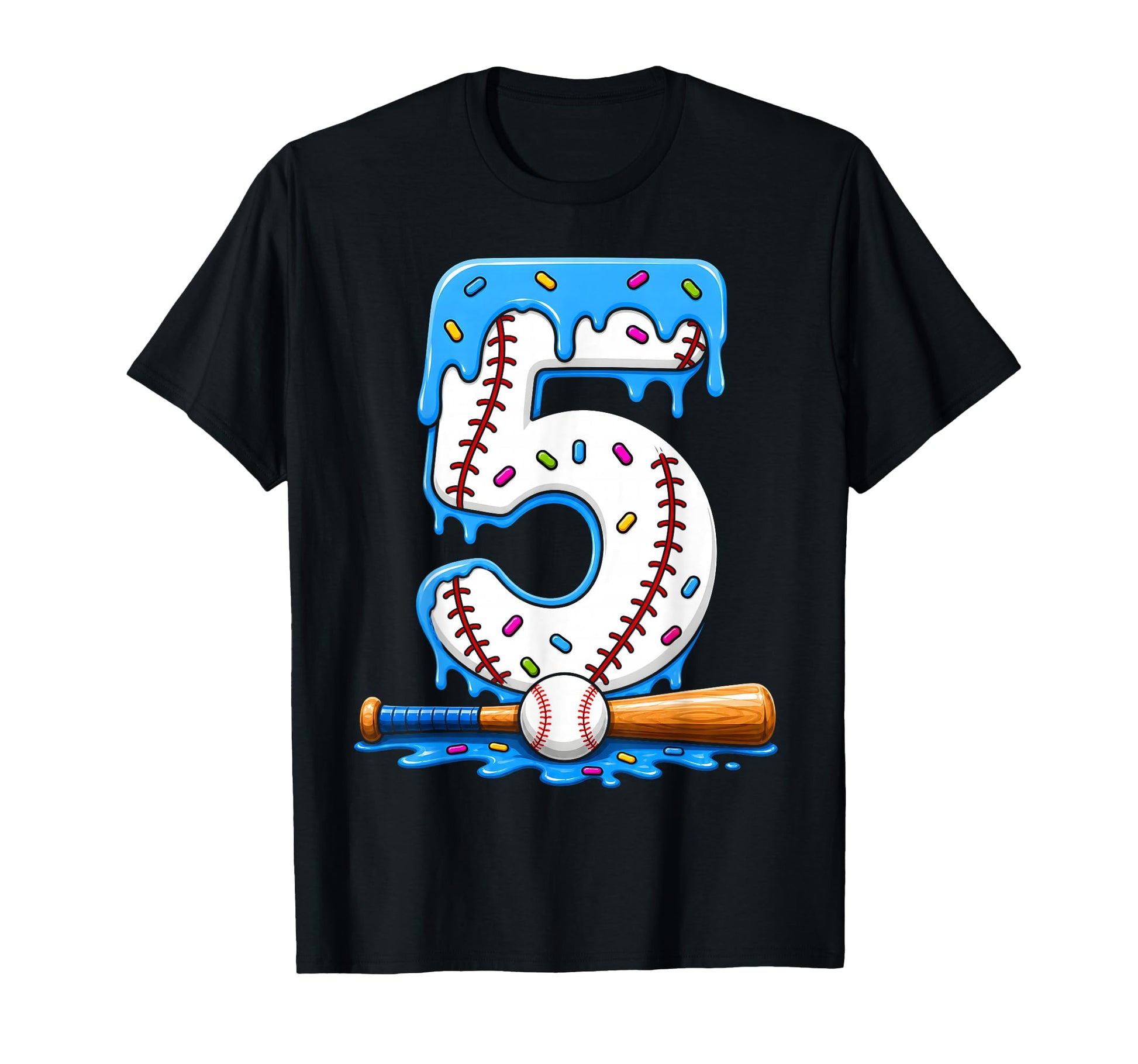 5Th Birthday Baseball Ice Cream Drip 5 T-Shirt - Novelty Apparel Unisex - T-Shirt, Sweatshirt, Hoodie