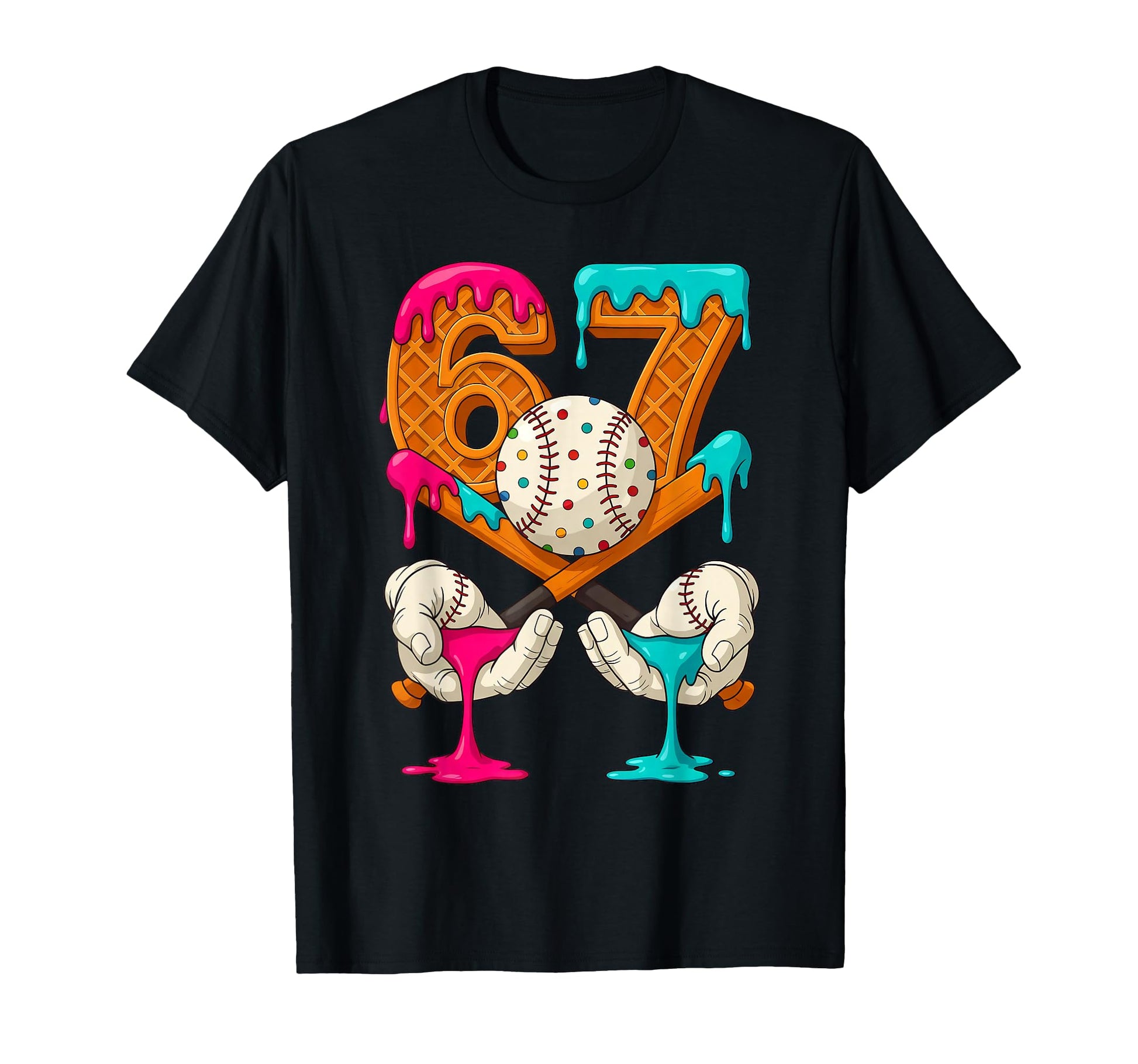 67 Ice Cream Drip Baseball Number 67 T-Shirt - Trendy Graphic for Adults - T-Shirt, Sweatshirt, Hoodie