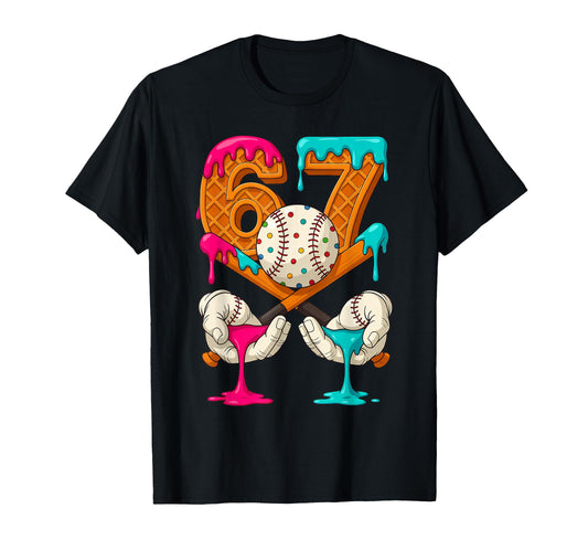 67 Ice Cream Drip Baseball Number 67 T-Shirt - Trendy Graphic for Adults - T-Shirt, Sweatshirt, Hoodie