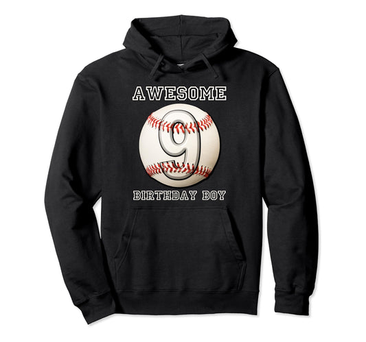 9 Years Old Baseball Themed 9Th Hoodie - Aesthetic Graphic for Adults - T-Shirt, Sweatshirt, Hoodie