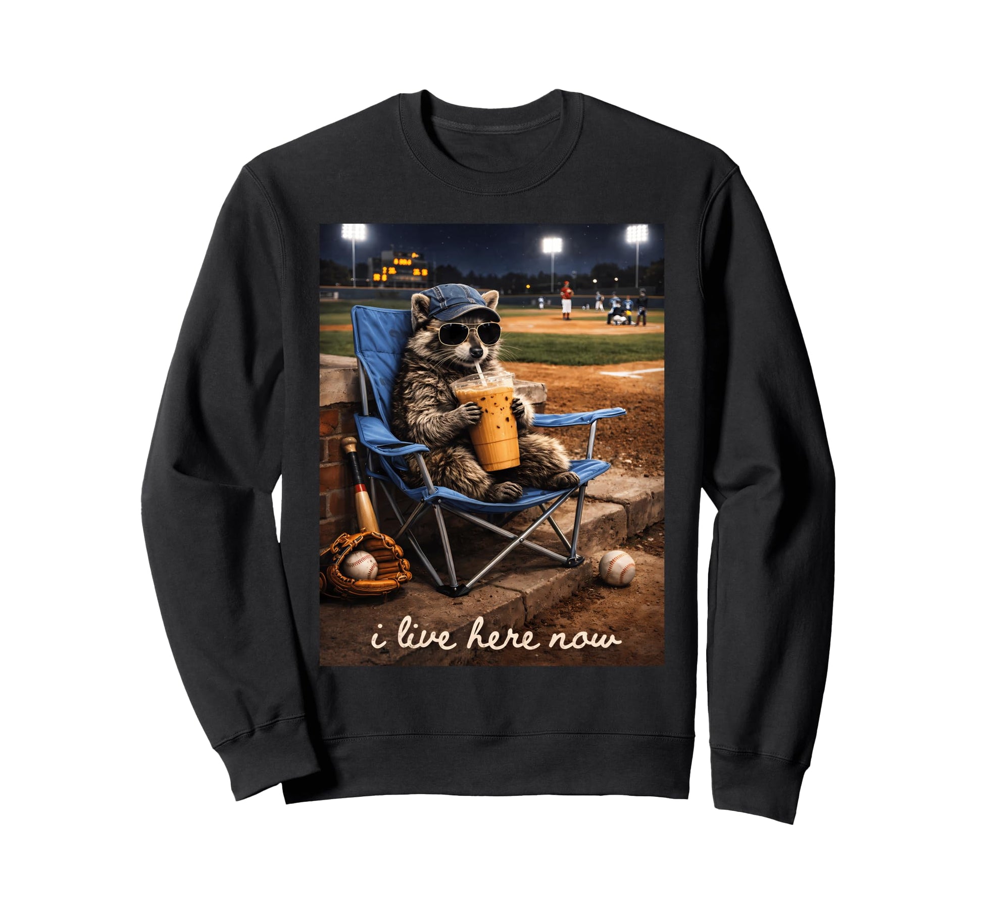 I Live Here Now Racoon Sweatshirt - Casual Everyday Wear for Adults - T-Shirt, Sweatshirt, Hoodie