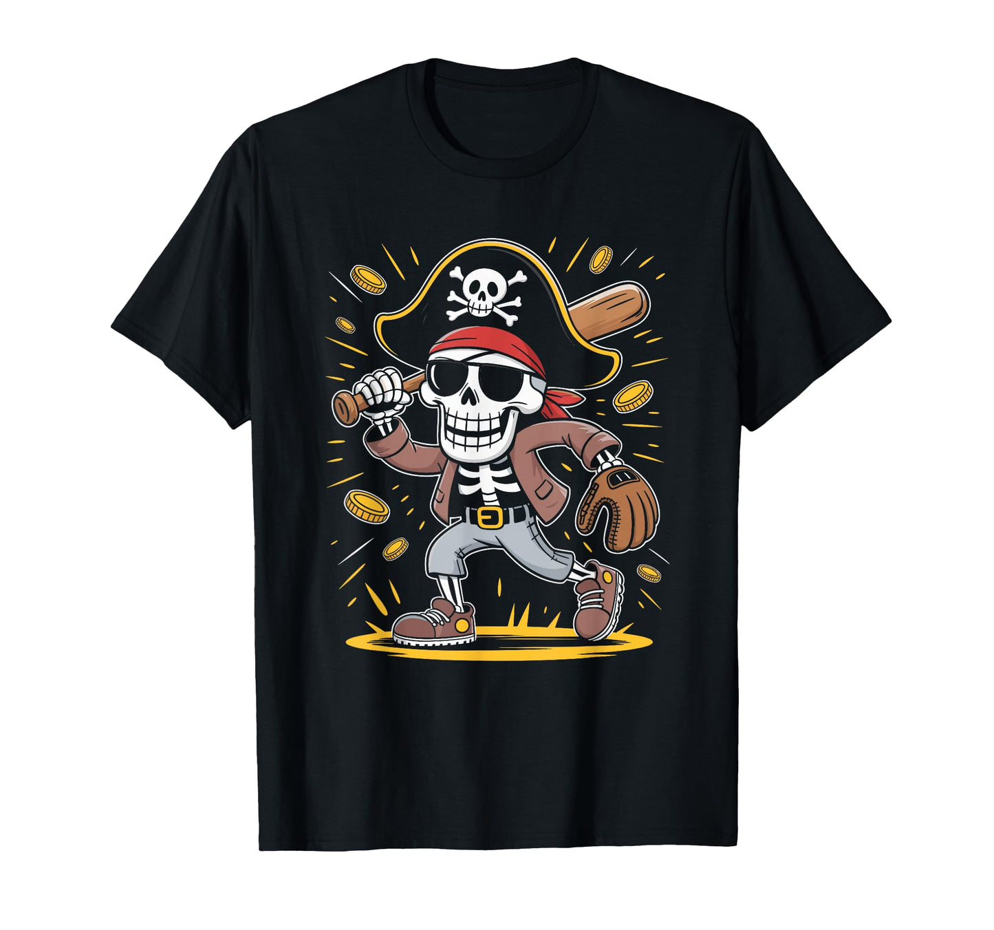 Dabbing Pirate Skeleton Baseball T-Shirt - Fun Novelty Design for Adults - T-Shirt, Sweatshirt, Hoodie
