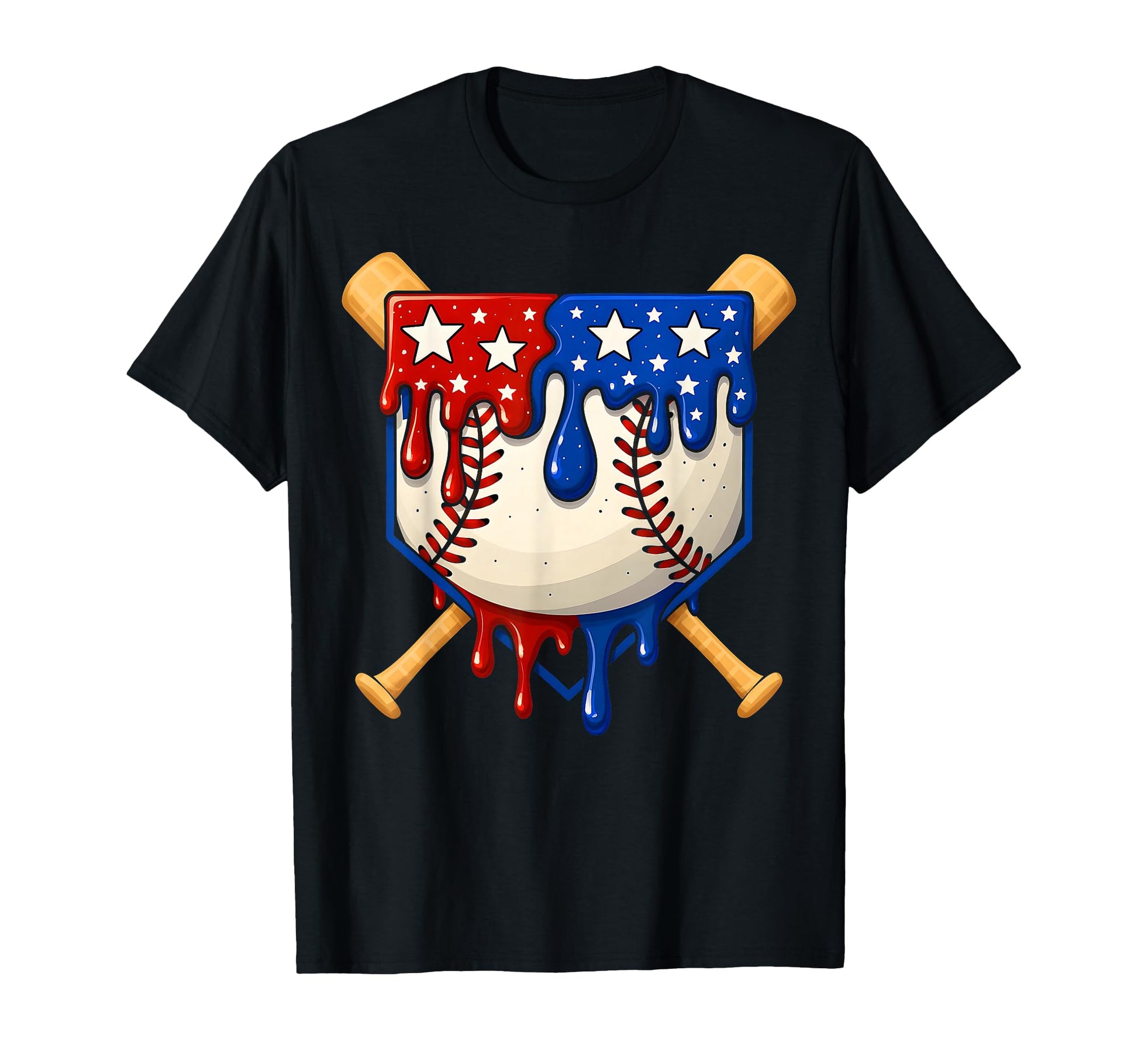 Baseball Drip American Flag Home Plate 4Th T-Shirt - Unique Graphic Unisex - T-Shirt, Sweatshirt, Hoodie