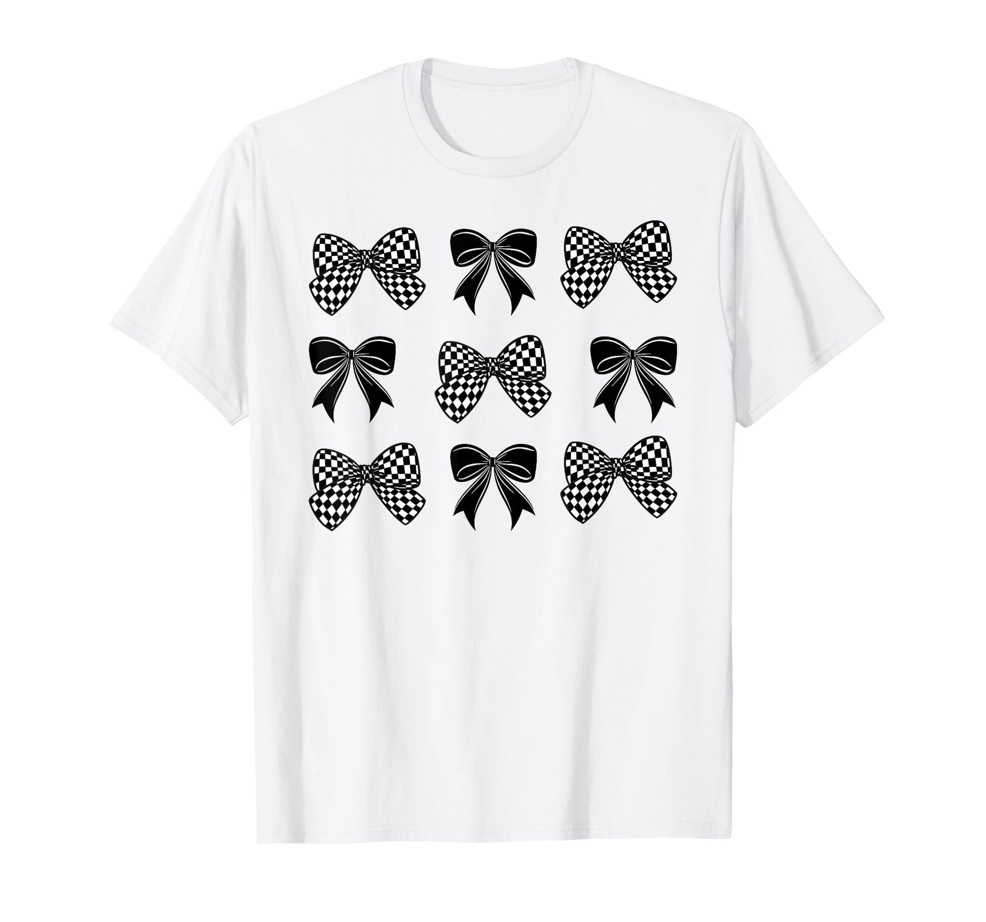 Coquette Bow Checked Flag Racing Car Y2K T-Shirt - Graphic Print Men Women - T-Shirt, Sweatshirt, Hoodie