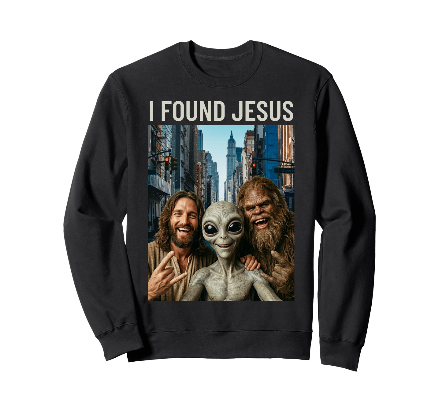 Funny Bigfoot Alien Jesus Rock Sweatshirt - Aesthetic Graphic Men Women - T-Shirt, Sweatshirt, Hoodie