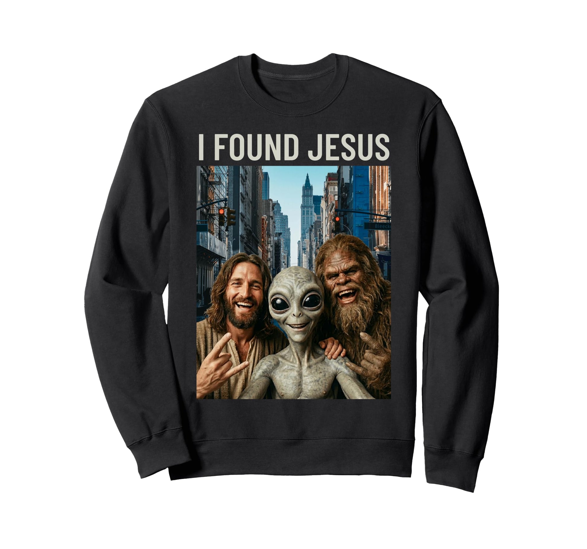 Funny Bigfoot Alien Jesus Rock Sweatshirt - Aesthetic Graphic Men Women - T-Shirt, Sweatshirt, Hoodie