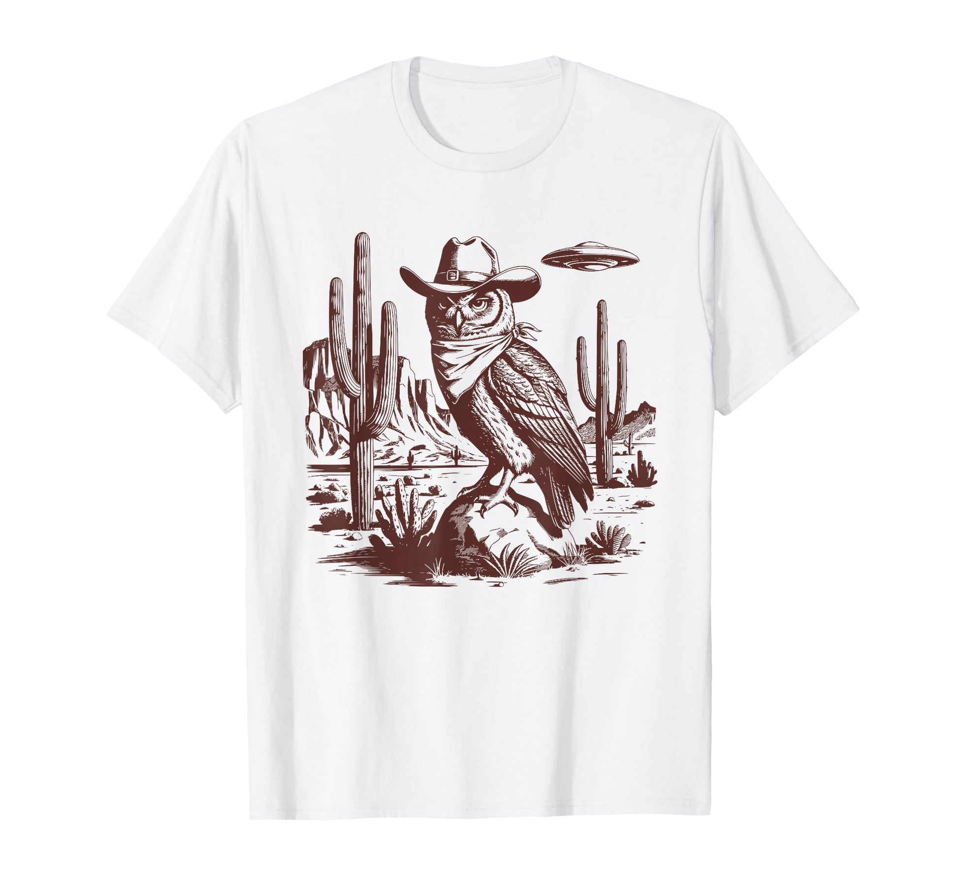 Owl Ufo Western Alien 90S Cowboy T-Shirt - Fun Novelty Design Men Women - T-Shirt, Sweatshirt, Hoodie