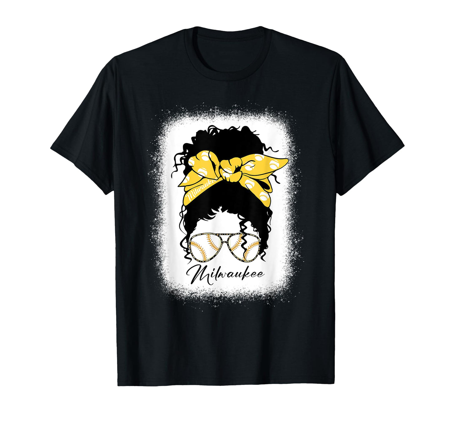 Milwaukee Messy Bun Bleached Baseball T-Shirt - Custom Art Print Unisex - T-Shirt, Sweatshirt, Hoodie