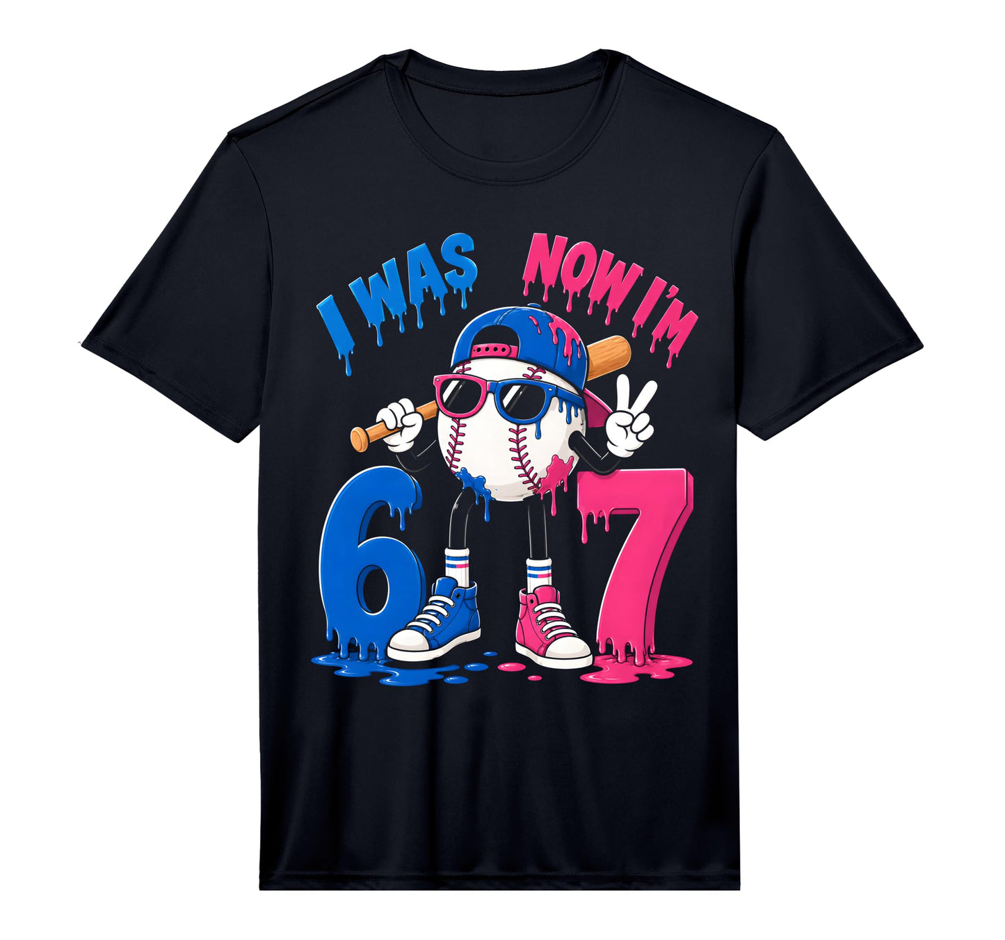 7Th Birthday Baseball Ice Cream Drip 7 T-Shirt - Trendy Graphic Unisex - T-Shirt, Sweatshirt, Hoodie