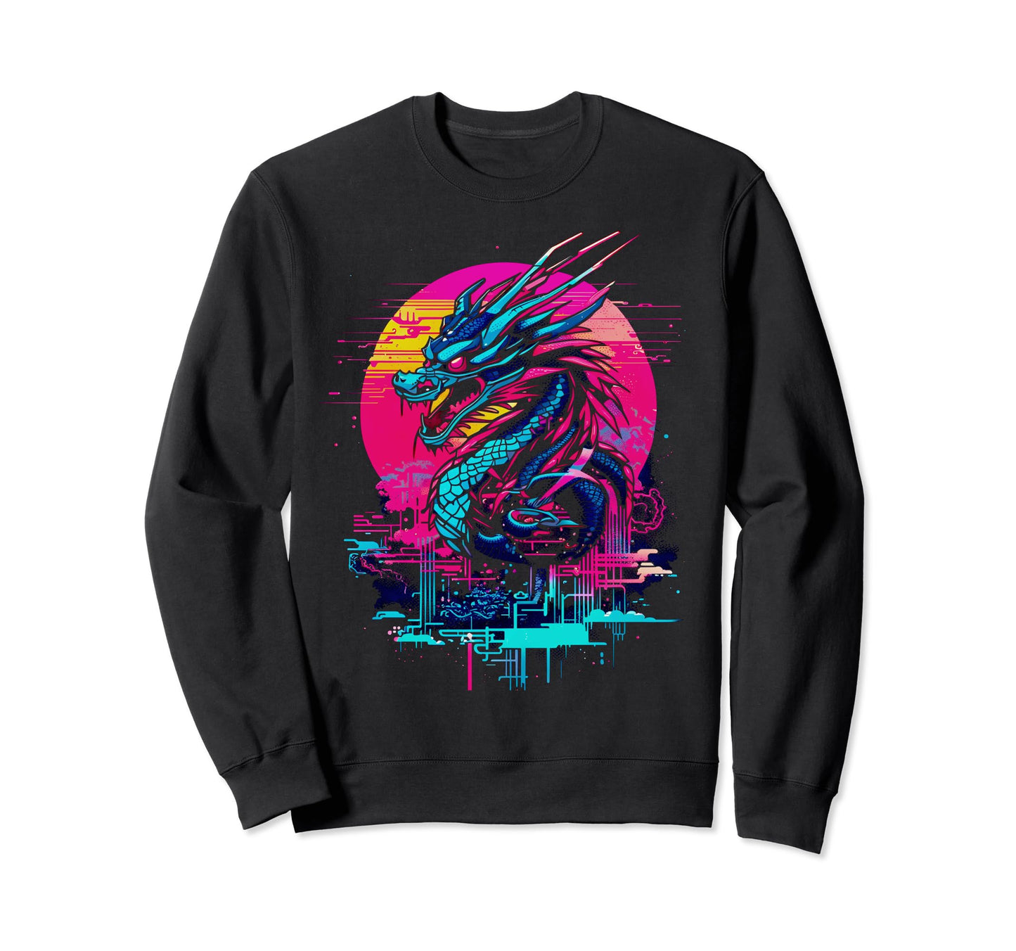 Cyberpunk Dragon Futuristic Outrun Sweatshirt - Graphic Print for Adults - T-Shirt, Sweatshirt, Hoodie