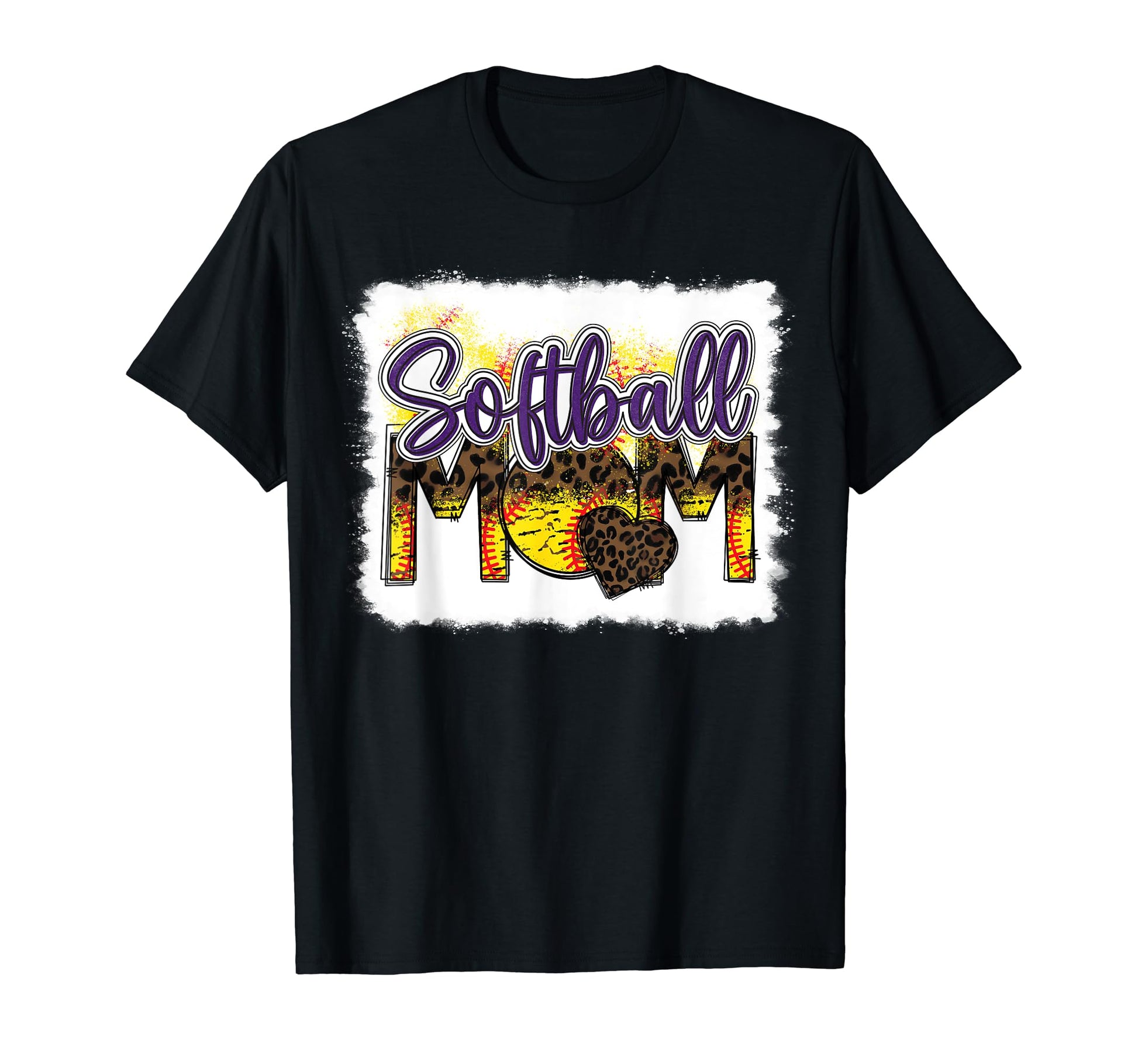 Bleached Softball Mom Leopard Funny T-Shirt - Custom Art Print Men Women - T-Shirt, Sweatshirt, Hoodie