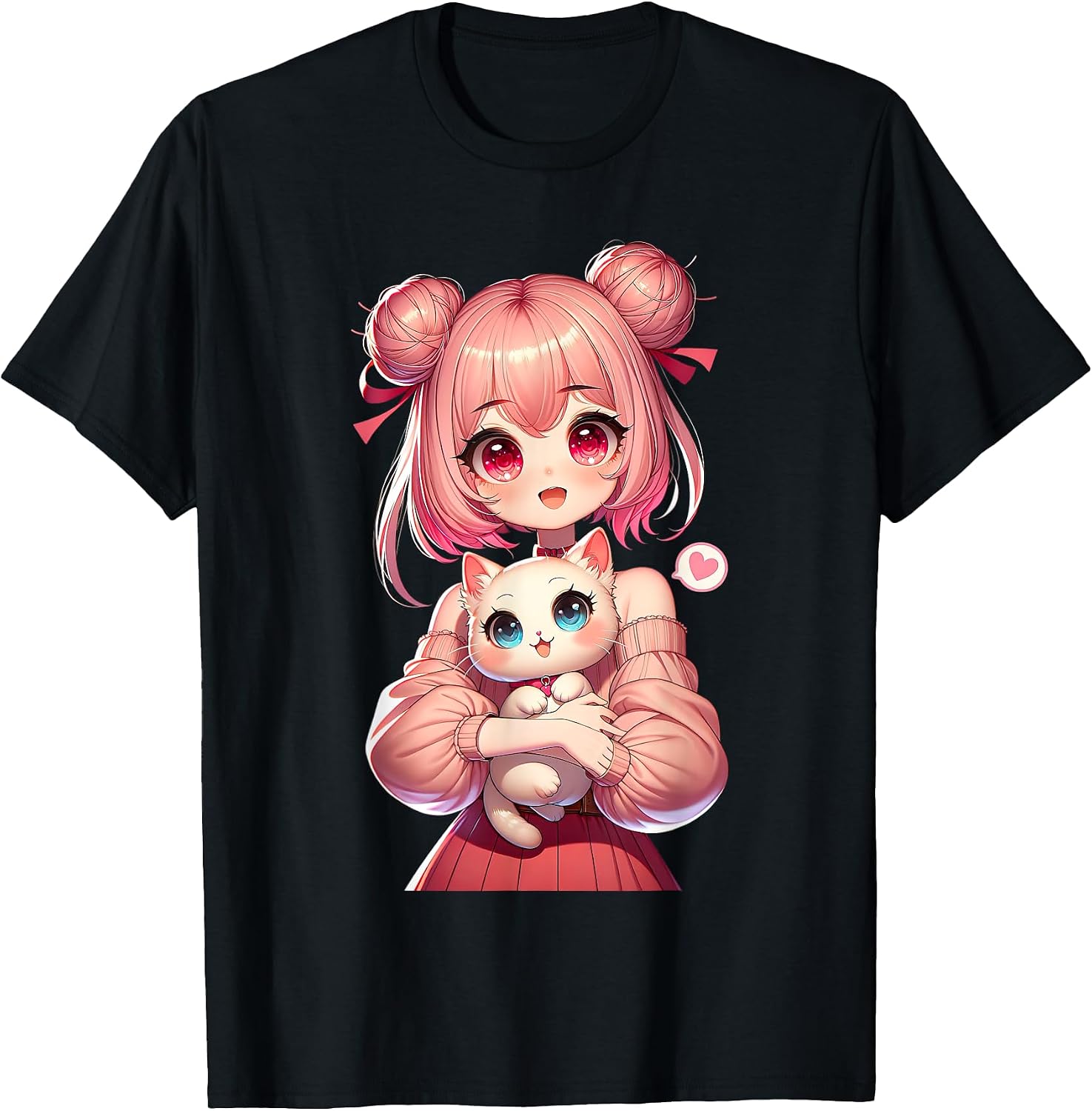 Kawaii Anime Girl with Adorable Cat Designs - Adult & Kids T-Shirts, Sweatshirts & Hoodies apparel design preview 1