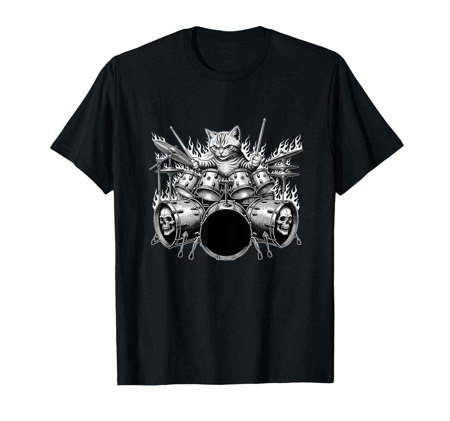 Cat Playing Drums Rock Kit Animal Art T-Shirt - Custom Art Print Unisex - T-Shirt, Sweatshirt, Hoodie