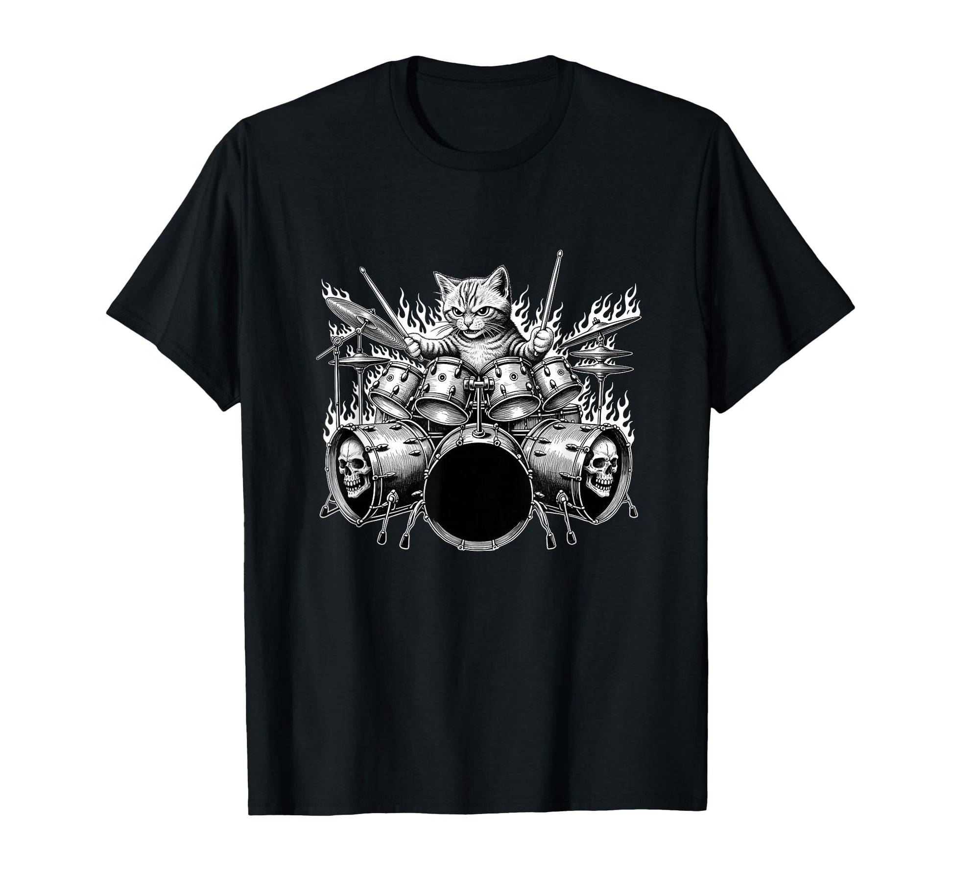 Cat Playing Drums Rock Kit Animal Art T-Shirt - Custom Art Print Unisex - T-Shirt, Sweatshirt, Hoodie