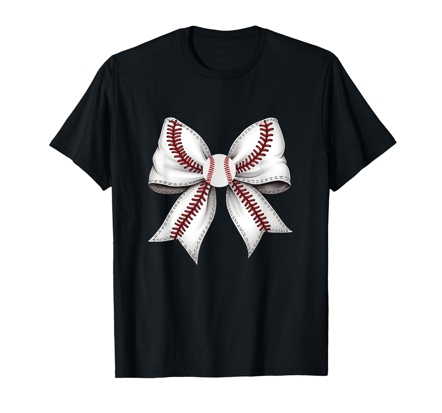 Unique Baseball Stitch Pattern Bow T-Shirt - Novelty Apparel for Adults - T-Shirt, Sweatshirt, Hoodie