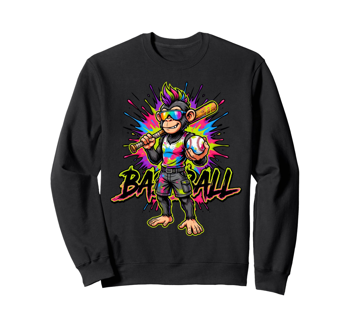 Monkey Funny Animals Baseball Ice Sweatshirt - Minimalist Print Unisex - T-Shirt, Sweatshirt, Hoodie