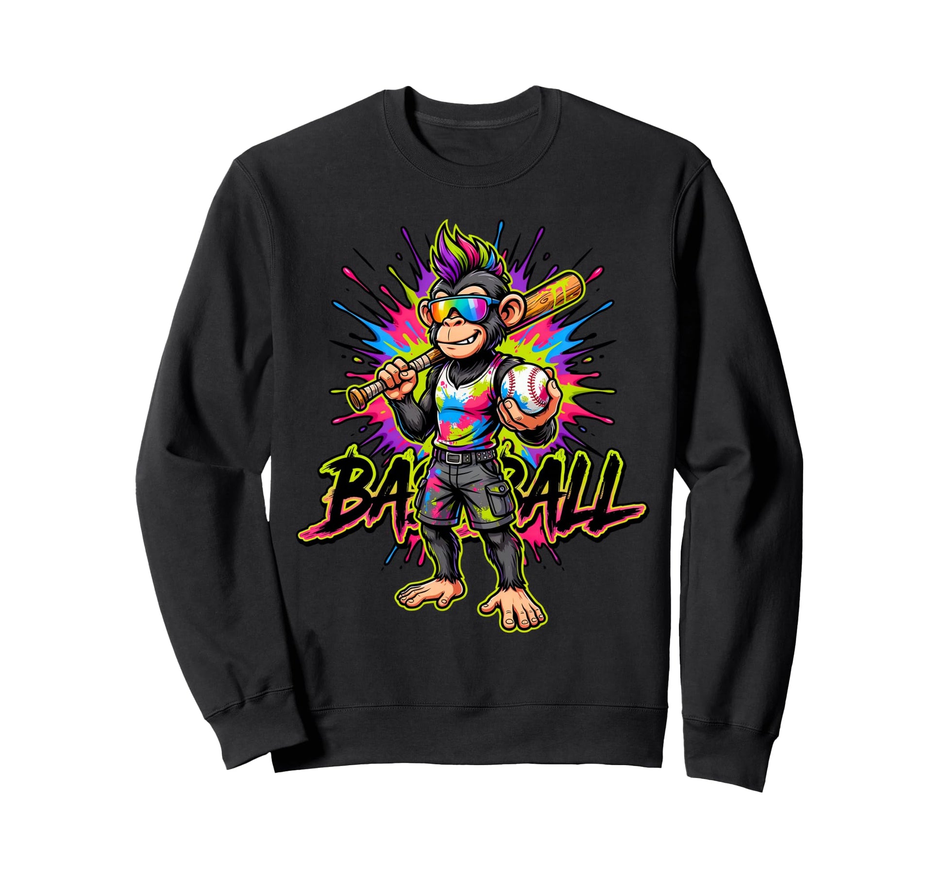 Monkey Funny Animals Baseball Ice Sweatshirt - Minimalist Print Unisex - T-Shirt, Sweatshirt, Hoodie