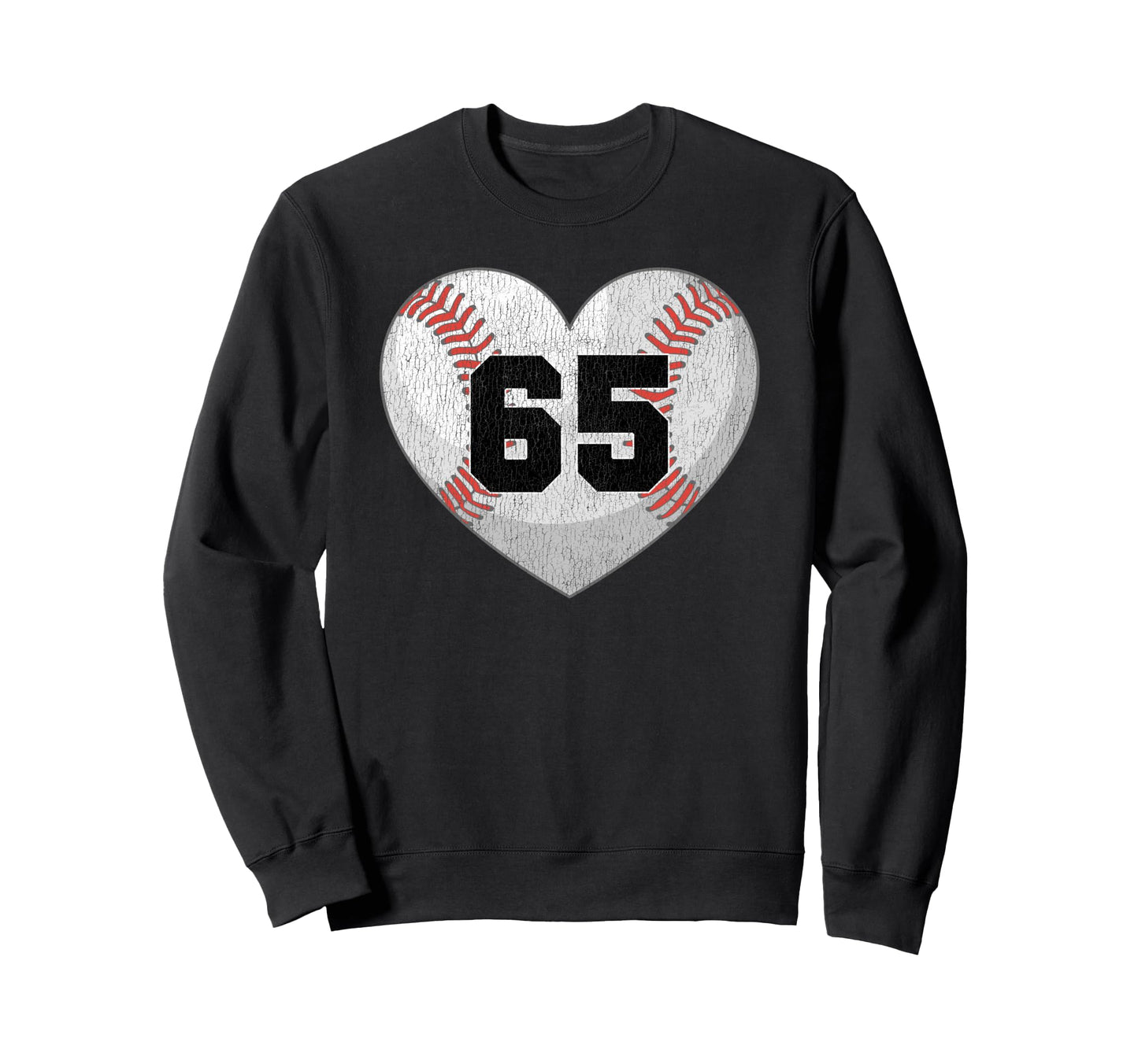 Baseball Number 65 Distressed Heart Sweatshirt - Streetwear Style Unisex - T-Shirt, Sweatshirt, Hoodie