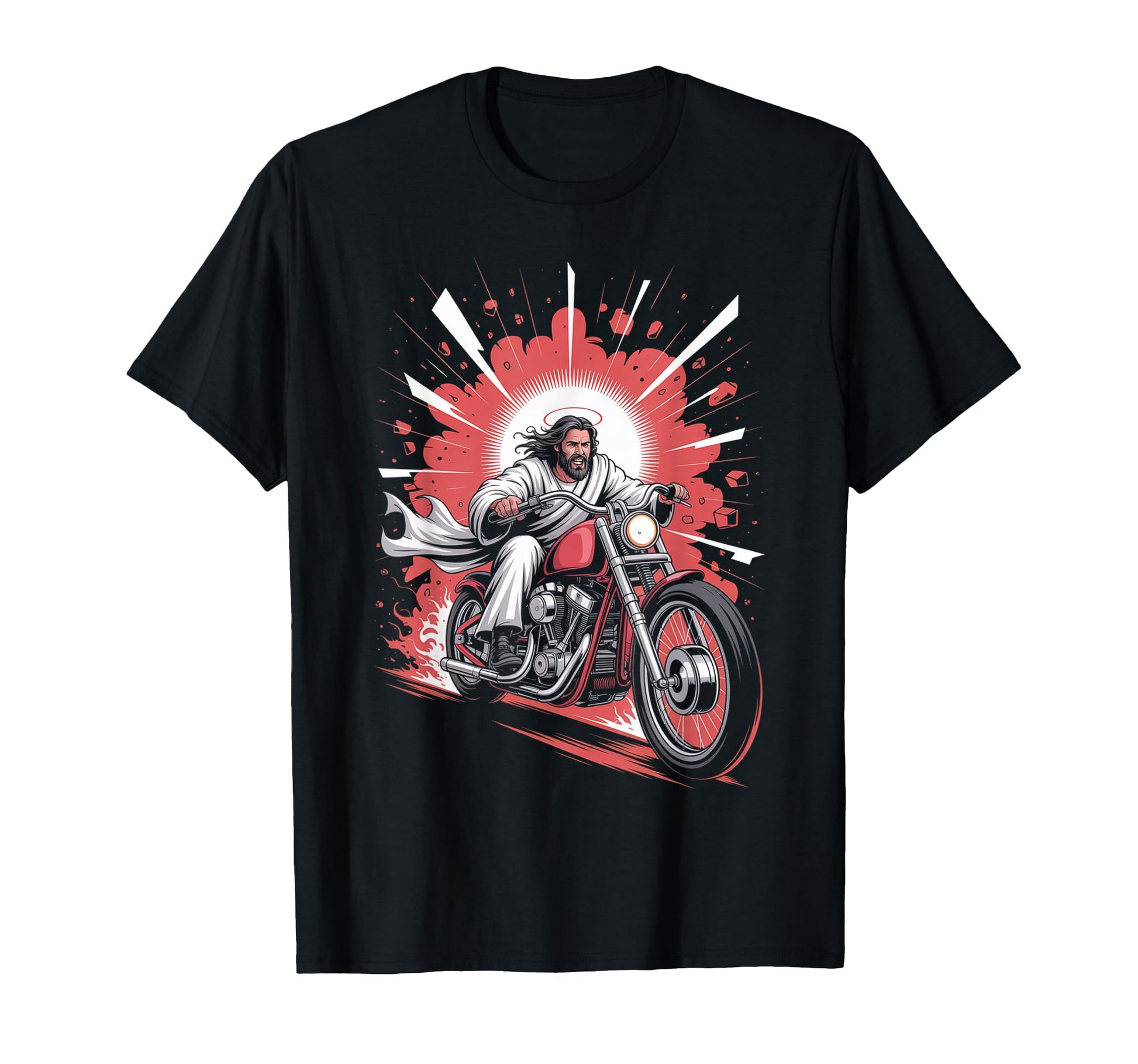Jesus Biker Riding Motorcycle Outfit T-Shirt - Minimalist Print Men Women - T-Shirt, Sweatshirt, Hoodie