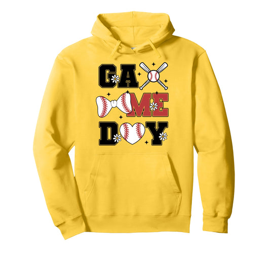 Baseball Game Day Bow And Heart Hoodie - Fun Novelty Design Men Women - T-Shirt, Sweatshirt, Hoodie
