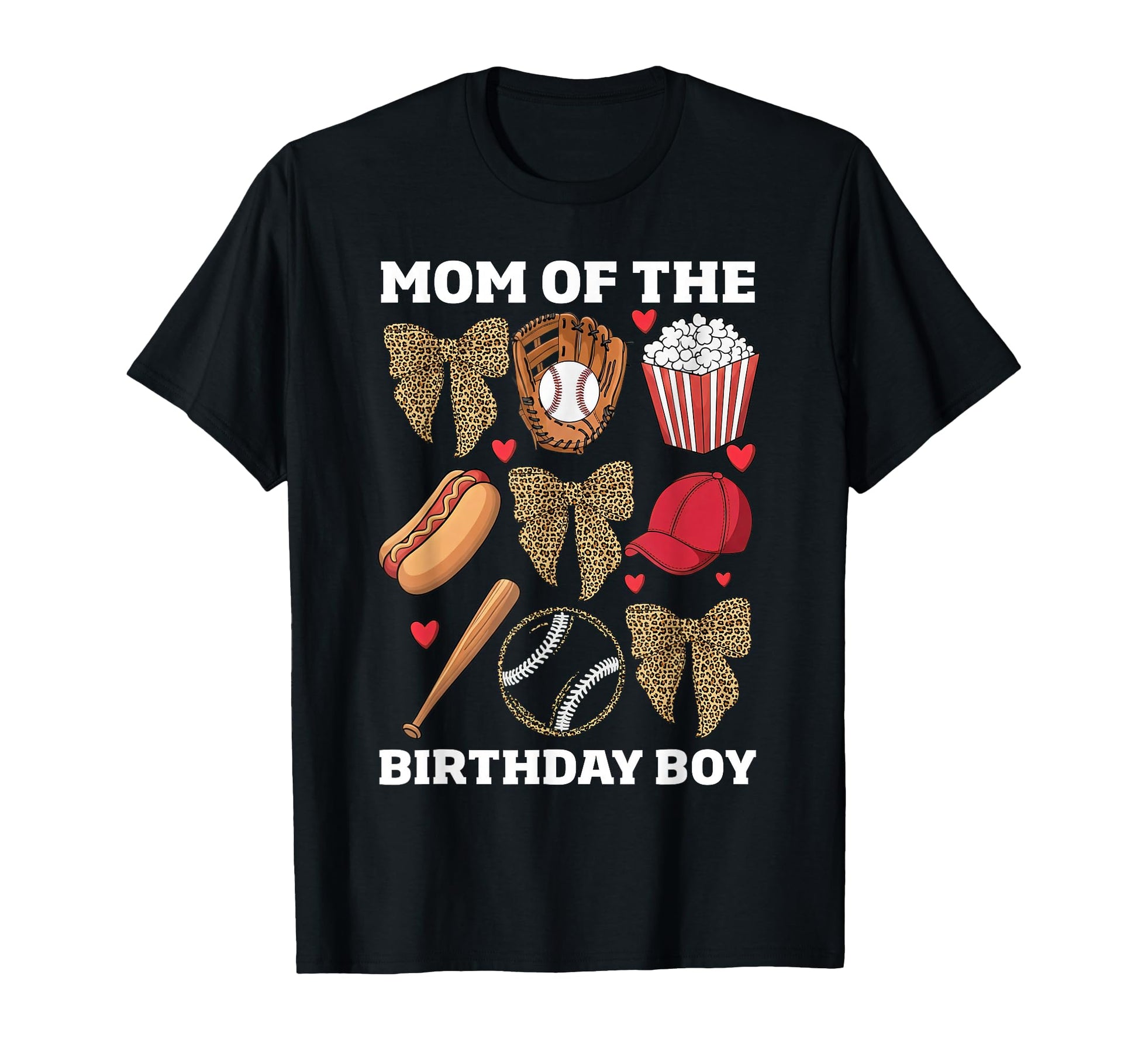 Baseball Mom Leopard Bow Birthday T-Shirt - Trendy Graphic for Adults - T-Shirt, Sweatshirt, Hoodie