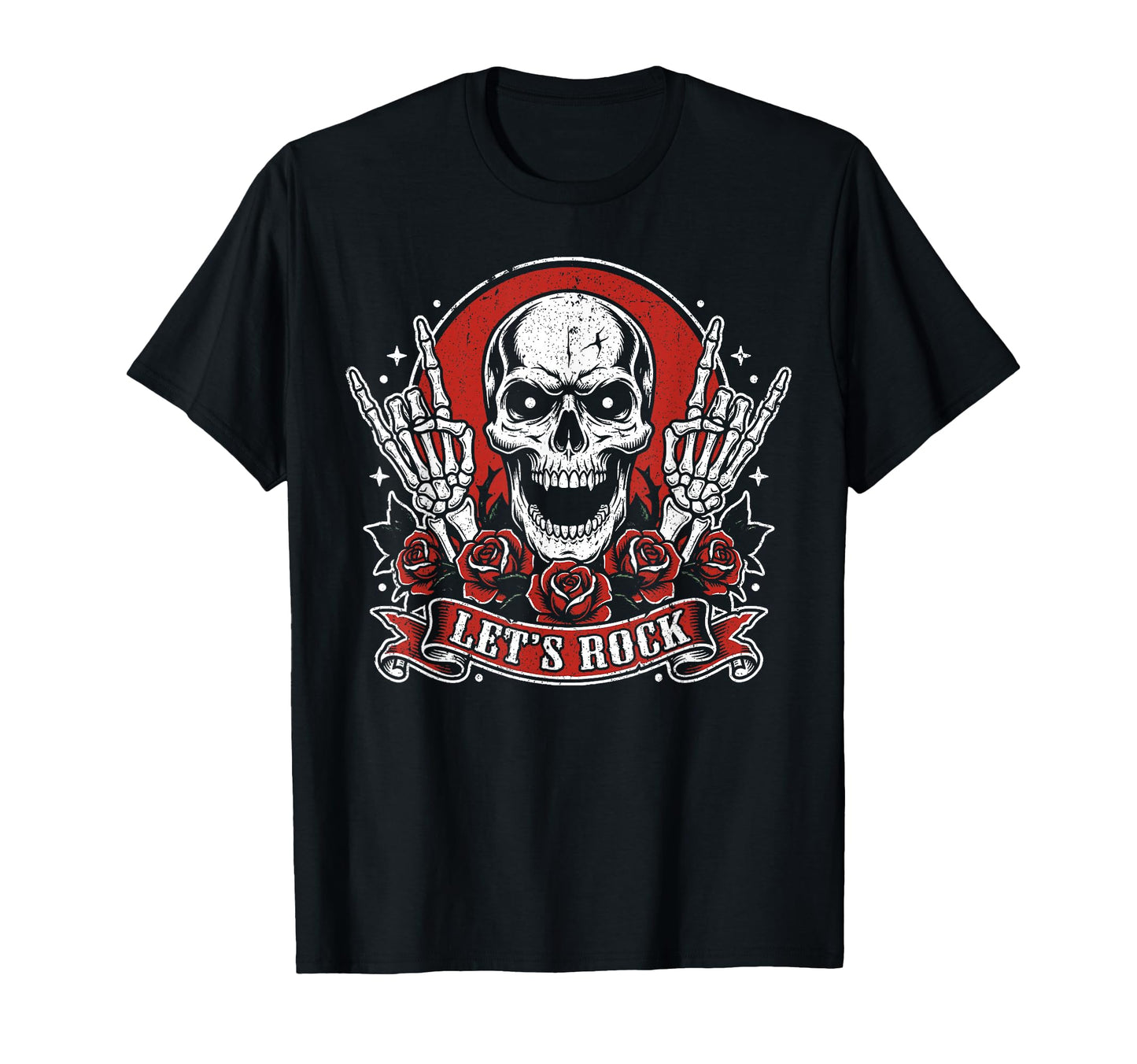 Lets Rock Skull Rock And Roll Guitar T-Shirt - Casual Everyday Wear Unisex - T-Shirt, Sweatshirt, Hoodie
