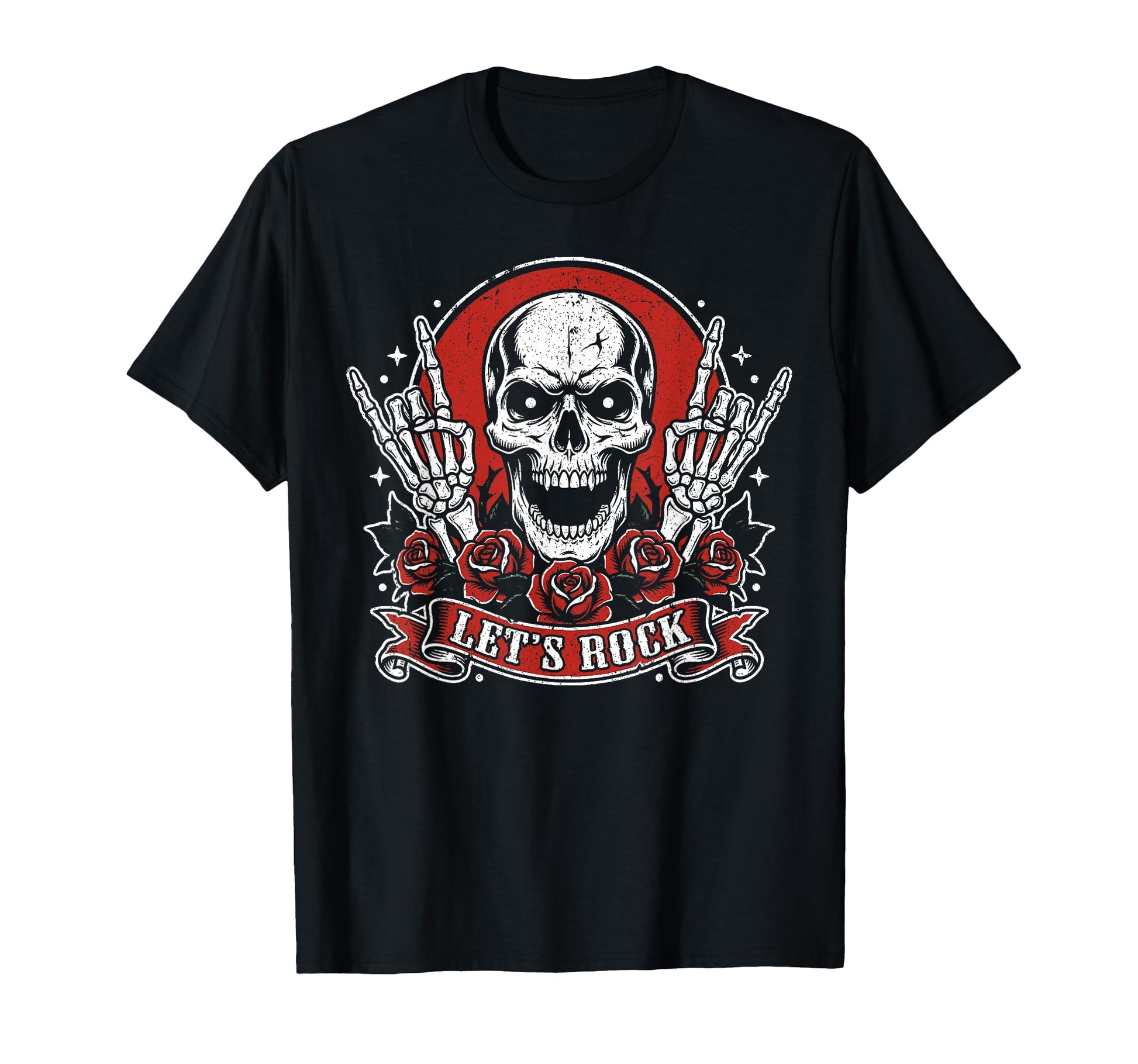 Lets Rock Skull Rock And Roll Guitar T-Shirt - Casual Everyday Wear Unisex - T-Shirt, Sweatshirt, Hoodie