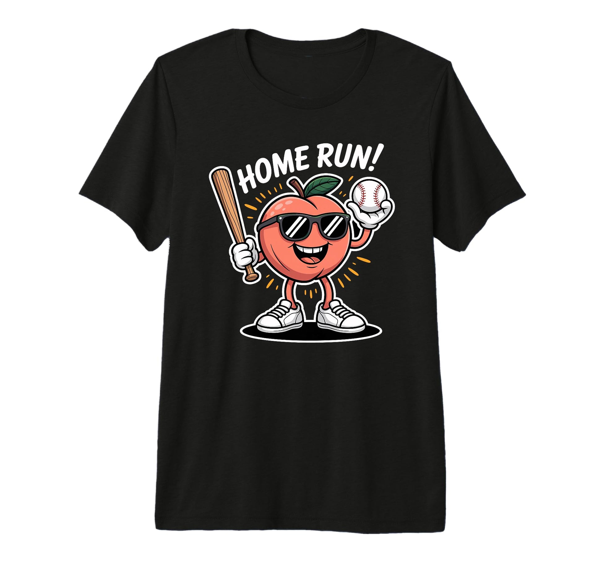 Home Run Cartoon Peach Baseball T-Shirt - Fun Novelty Design for Adults - T-Shirt, Sweatshirt, Hoodie