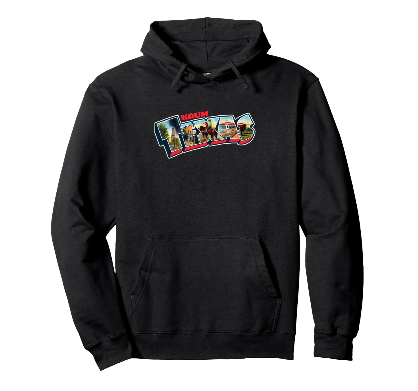 Krum Texas Postcard Tpa Travel Logo Hoodie - Trendy Graphic Unisex - T-Shirt, Sweatshirt, Hoodie