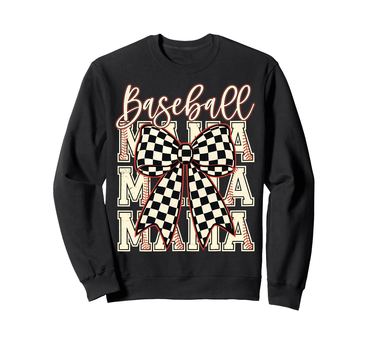 Checkered Coquette Baseball Mama Sweatshirt - Casual Everyday Wear Unisex - T-Shirt, Sweatshirt, Hoodie