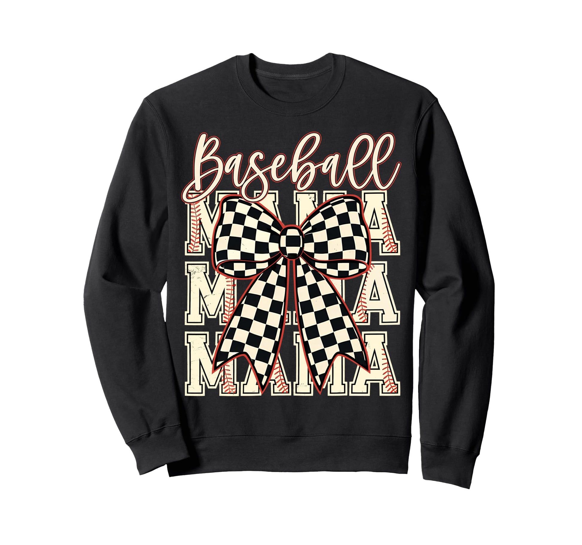 Checkered Coquette Baseball Mama Sweatshirt - Casual Everyday Wear Unisex - T-Shirt, Sweatshirt, Hoodie