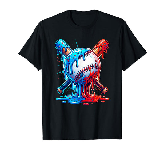 Baseball Drip Ice Cream Bright Crossed Bat T-Shirt - Trendy Graphic Unisex - T-Shirt, Sweatshirt, Hoodie