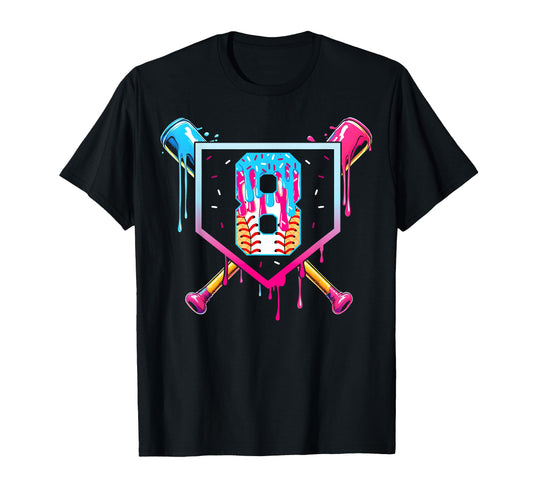 Baseball 8 Year Old Ice Cream Drip T-Shirt - Custom Art Print for Adults - T-Shirt, Sweatshirt, Hoodie