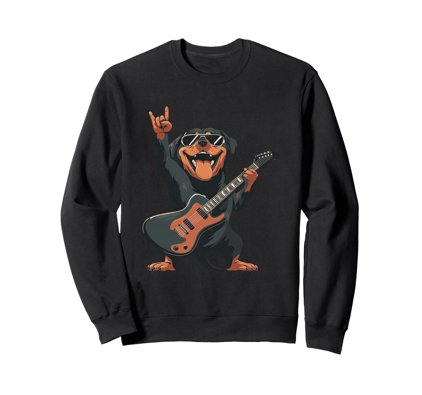 Rock Dog Cartoon Rottweiler Guitar Sweatshirt - Minimalist Print Unisex - T-Shirt, Sweatshirt, Hoodie