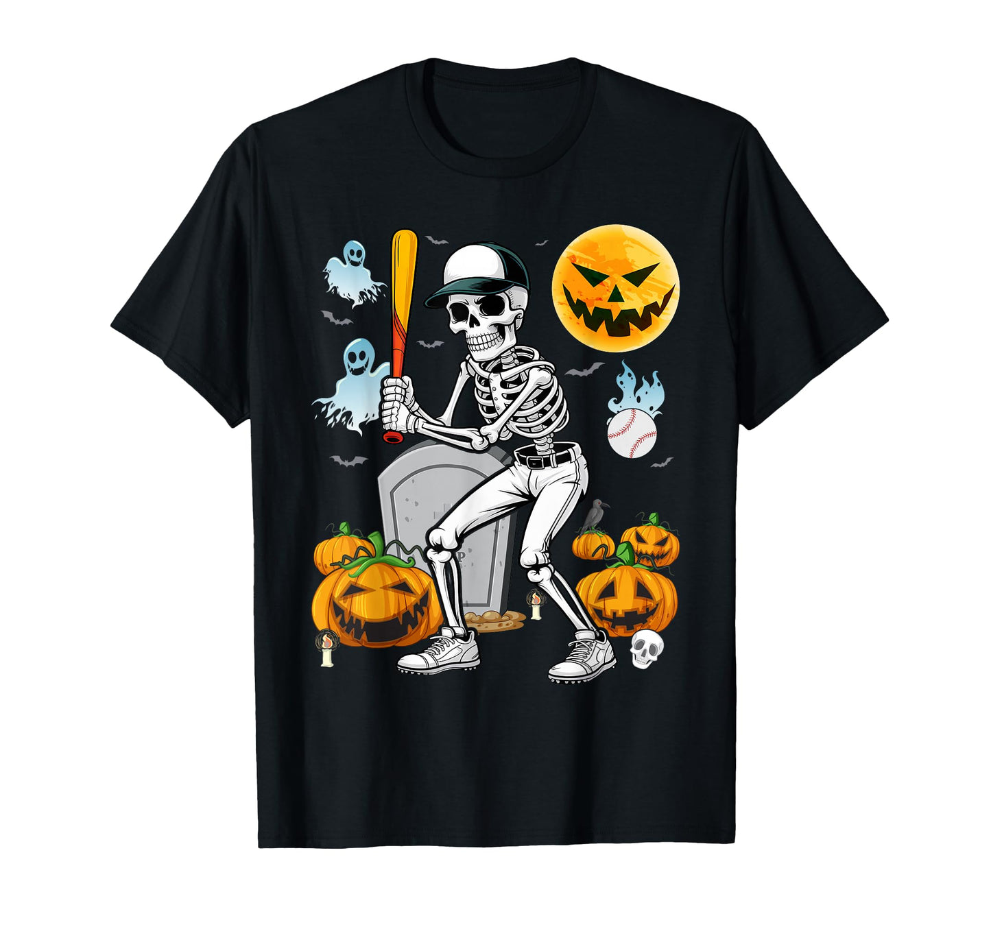 Skeleton Playing Baseball Halloween T-Shirt - Minimalist Print Men Women - T-Shirt, Sweatshirt, Hoodie