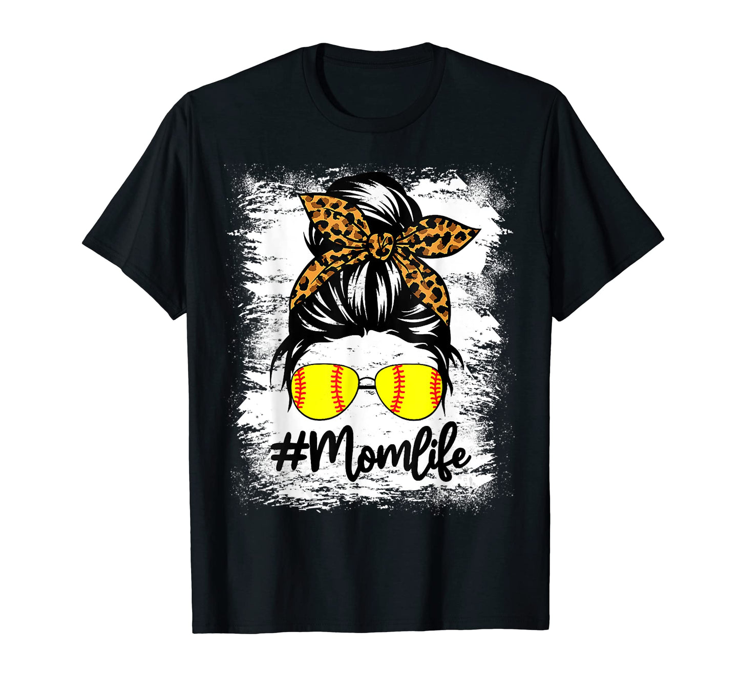 Leopard Baseball Mom Life Messy Bun T-Shirt - Custom Art Print for Adults - T-Shirt, Sweatshirt, Hoodie