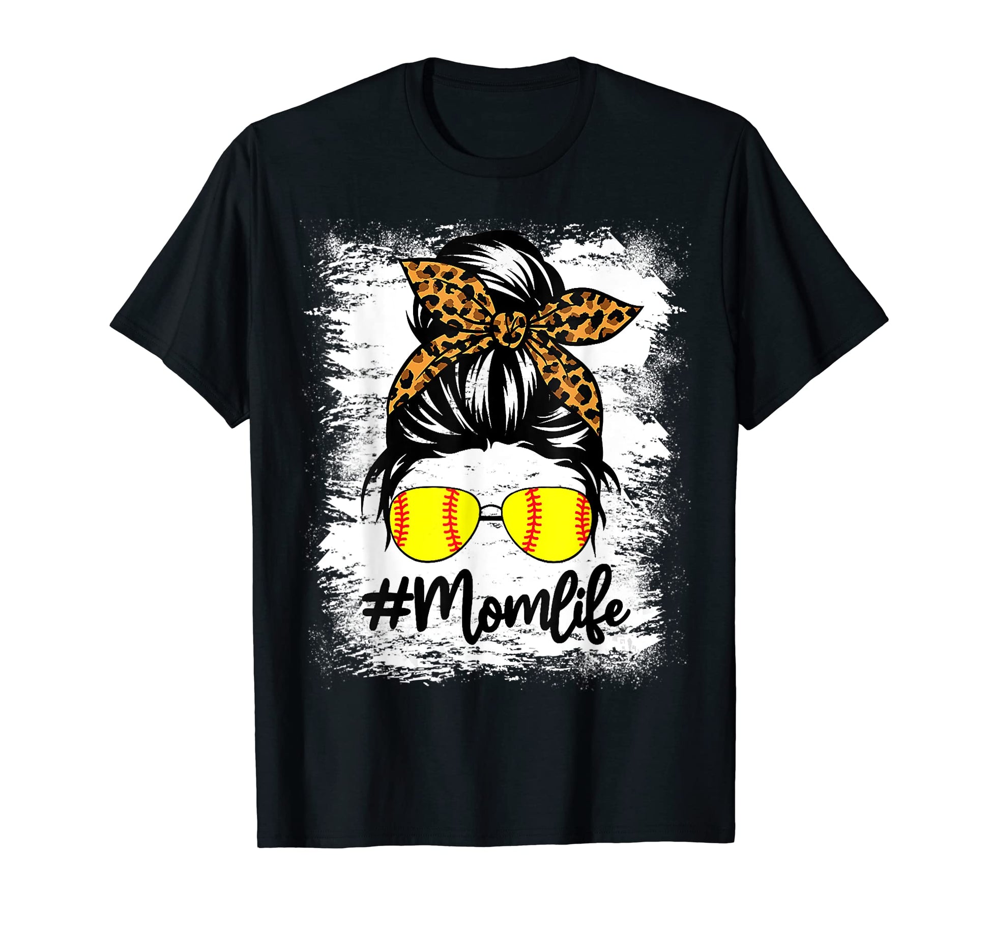 Leopard Baseball Mom Life Messy Bun T-Shirt - Custom Art Print for Adults - T-Shirt, Sweatshirt, Hoodie
