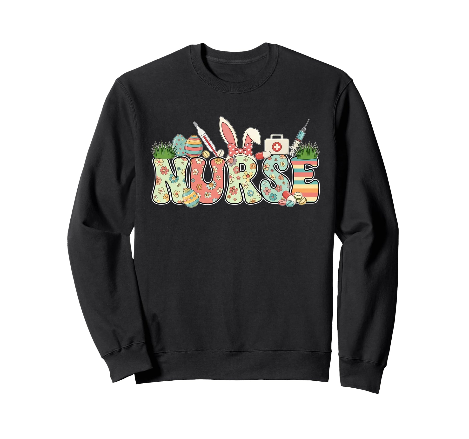 Groovy Floral Easter Bunny Ears Sweatshirt - Fun Novelty Design for Adults - T-Shirt, Sweatshirt, Hoodie