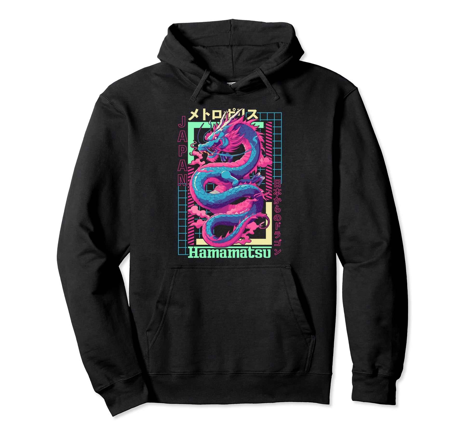 Hamamatsu City Synthwave 80S Dragon Asian Hoodie - Novelty Apparel Unisex - T-Shirt, Sweatshirt, Hoodie