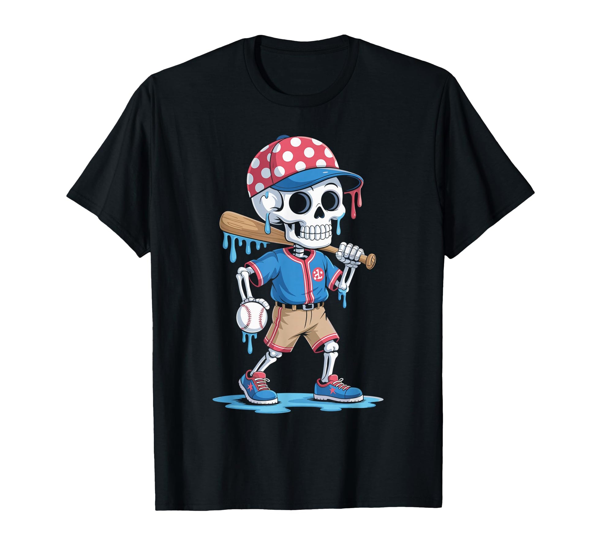 Drippy Skull Baseball Cartoon T-Shirt - Graphic Print Unisex - T-Shirt, Sweatshirt, Hoodie